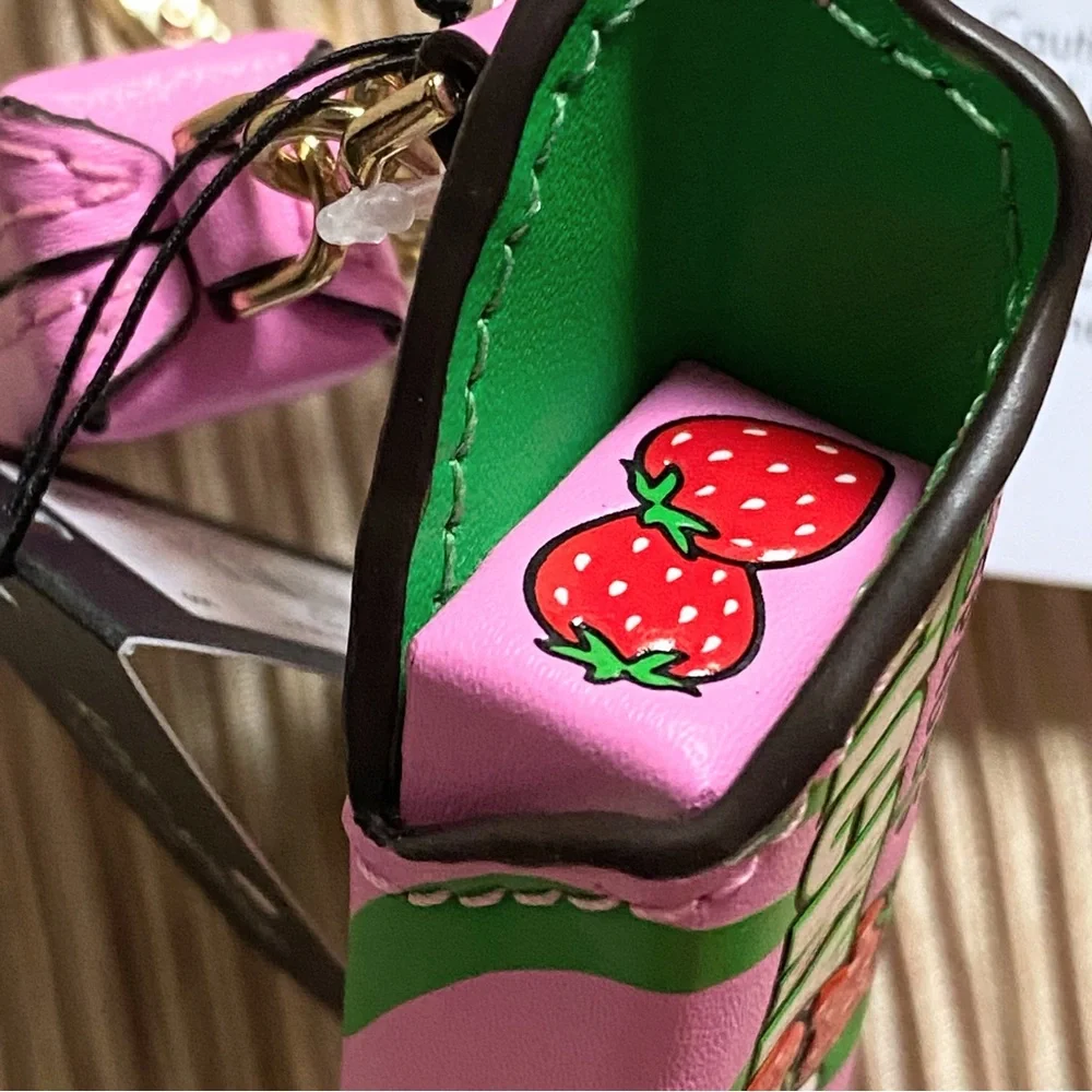 Kate Spade Strawberry Bubble Gum Key Fob Keychain Bag Charm Genuine Leather